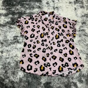 Arizona Jean Co Leopard Print Button Down Shirt Short Sleeve Pink XL‎